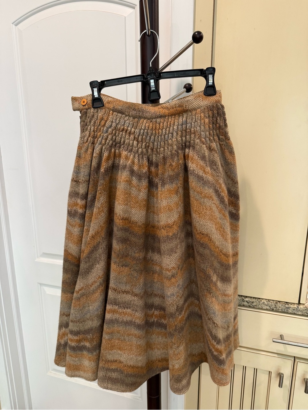 Missoni Inspired Relaxed A-Line Knit Skirt in Brown and Tan